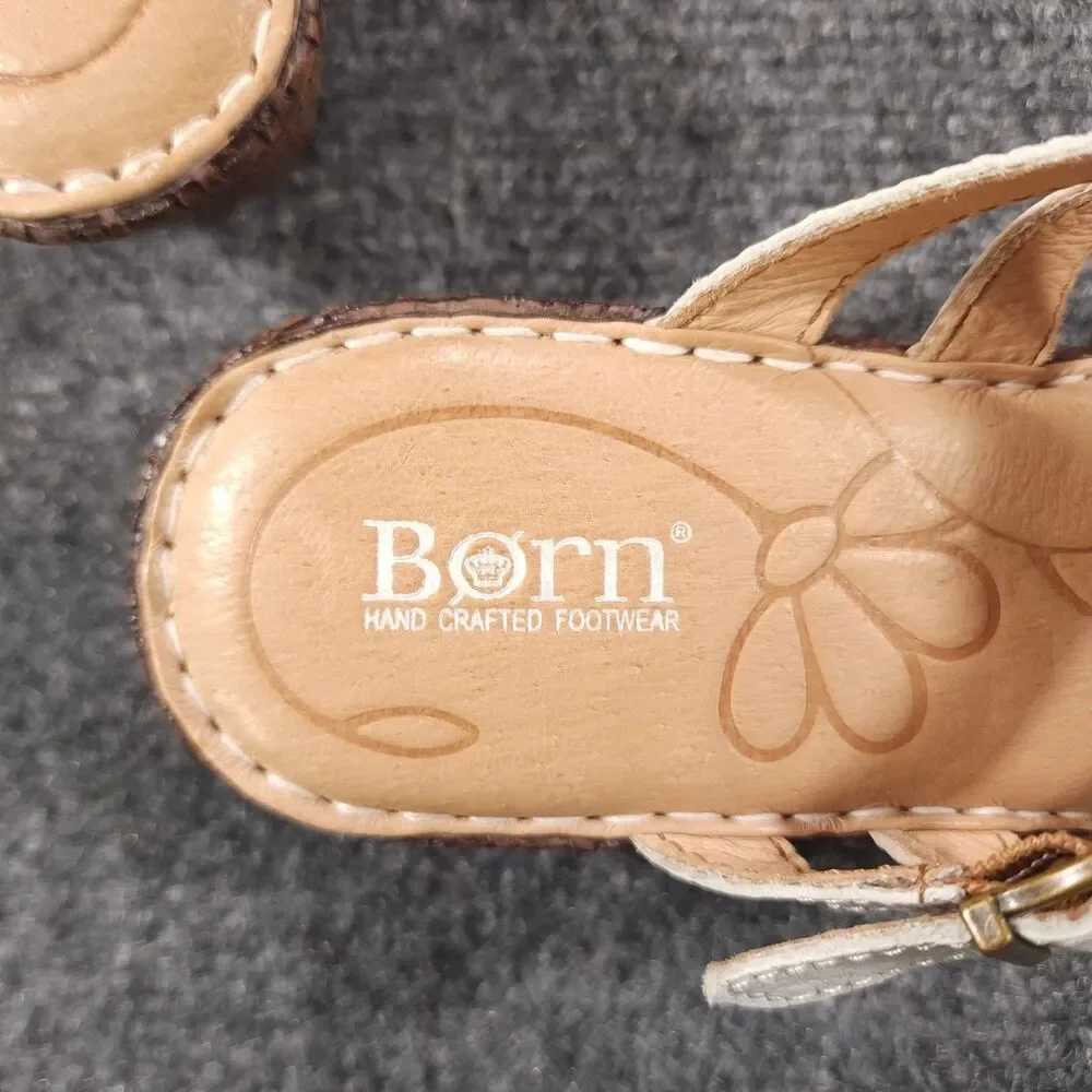 Born Iris White Leather Wedge Thong Sandal Womens Size 7 Buckle Strap - Picture 2 of 10
